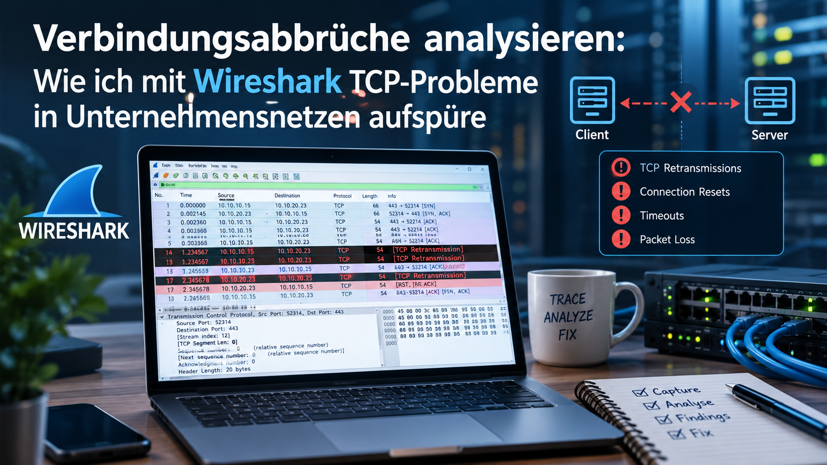 Verbindungsabbrüche analysieren: Wie ich mit Wireshark TCP-Probleme in Unternehmensnetzen aufspüre