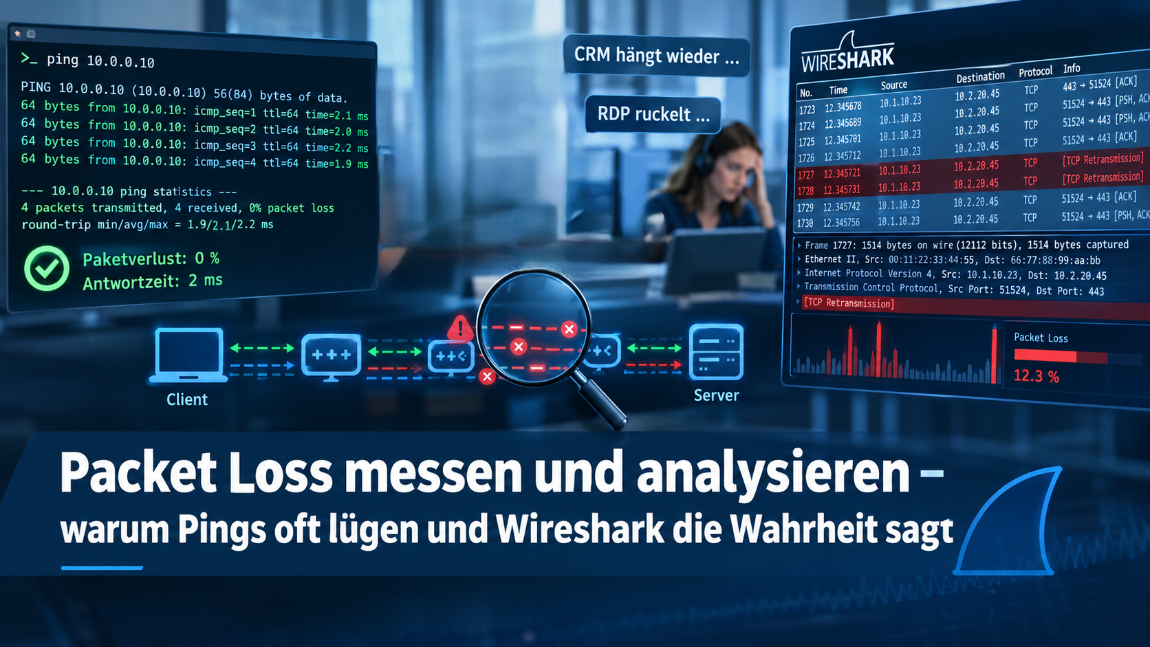 Beitragsbild Packet Loss messen und analysieren – warum Pings oft lügen und Wireshark die Wahrheit sagt