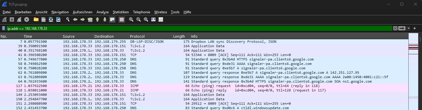 Filter ip.addr == 192.168.178.33